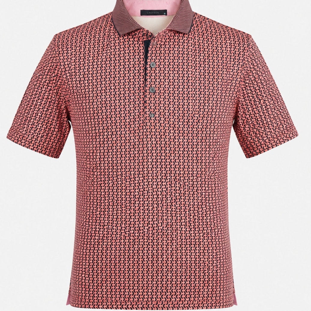 Greyson Coral Pink Performance Golf Polo Shirt Men's Medium M Geometric Stretch